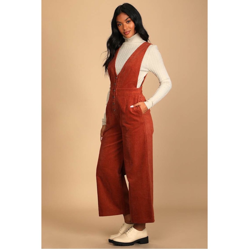 Lulu’s Corduroy Wide Leg Overall Jumpsuit - Picture 3 of 10